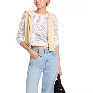 AQUA Crocheted Scallop Edge Sweater White XS NWT $78